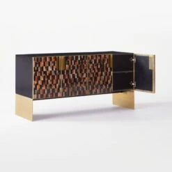 Tiled Horn And Acacia Wood Credenza -Cb2 HornMediaCredenza3QAVSSF21