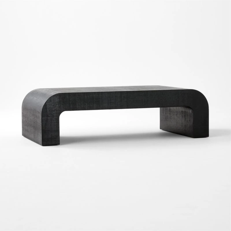 Horseshoe Black Laquered Linen 60" Coffee Table 5 Horseshoe Black Laquered Linen 60" Coffee Table - Image 3