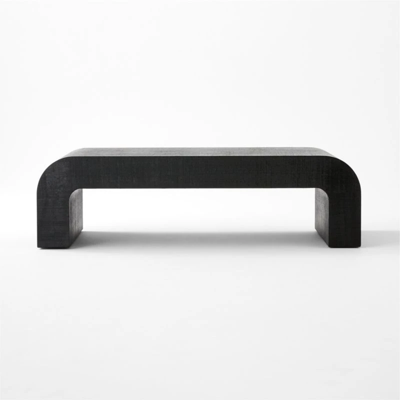 Horseshoe Black Laquered Linen 60" Coffee Table 4 Horseshoe Black Laquered Linen 60" Coffee Table - Image 2