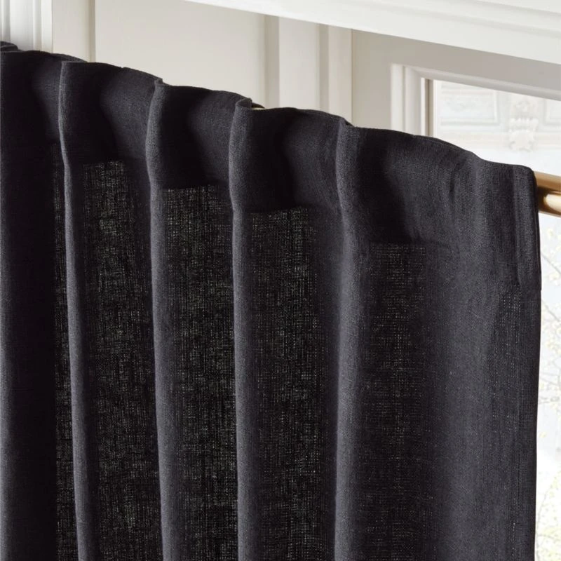 Heavyweight Black Linen Window Curtain Panel 48''x84'' 6 Heavyweight Black Linen Window Curtain Panel 48''x84'' - Image 4