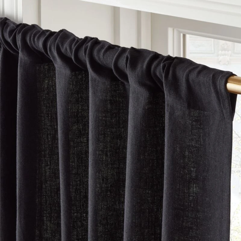 Heavyweight Black Linen Window Curtain Panel 48''x84'' 5 Heavyweight Black Linen Window Curtain Panel 48''x84'' - Image 3