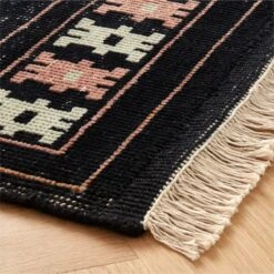 Inaz Hand-Knotted Black Wool Area Rug 5'x8' -Cb2 InazHdkdNZWlBlkRug8x10ROS23