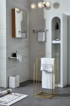 White Marble Wastebasket -Cb2 InfinityBrassSmallBathWallCbntFB19