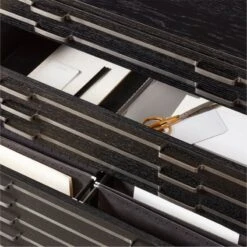 Inline Black Oak Wood 4-Drawer File Cabinet With Blackened Steel Handles -Cb2 InlineBlkFilingCabinetAVSHF23