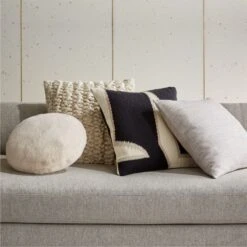 Harlee Round Ivory White Throw Pillow 16" -Cb2 IvoryTxtrdPillowArrngmntPCF21 1x1 1