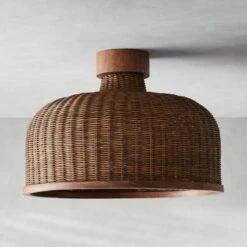 Sago Rounded Rattan Flush Mount Light