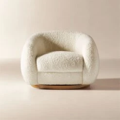 Laszlo Warm White Boucle Swivel Chair