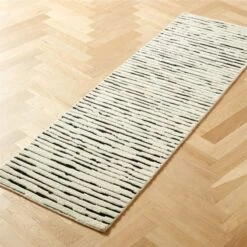 Levi Handknotted New Zealand Wool Black And Ivory Runner Rug 2.5'x8' -Cb2 LeviNZWlBkNWtRnnr2p5x8SHF22