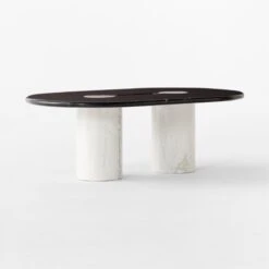 Liguria Oval Black Marble Coffee Table With White Marble Base 12 Liguria Oval Black Marble Coffee Table With White Marble Base -Cb2 LiguriaBkOvTpWtBsMbCfTbl3QSSF22