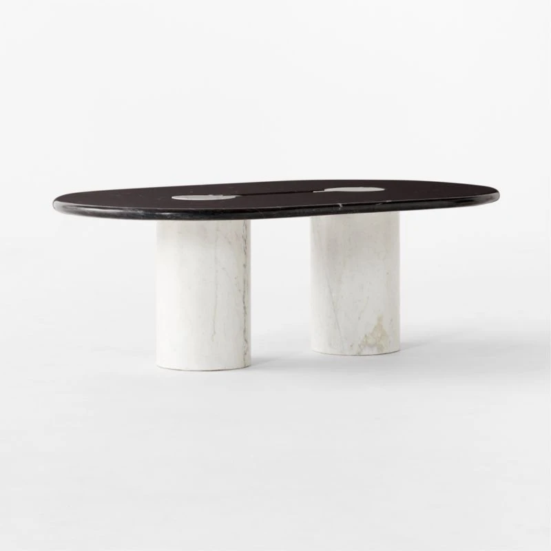 Liguria Oval Black Marble Coffee Table With White Marble Base 6 Liguria Oval Black Marble Coffee Table With White Marble Base - Image 4