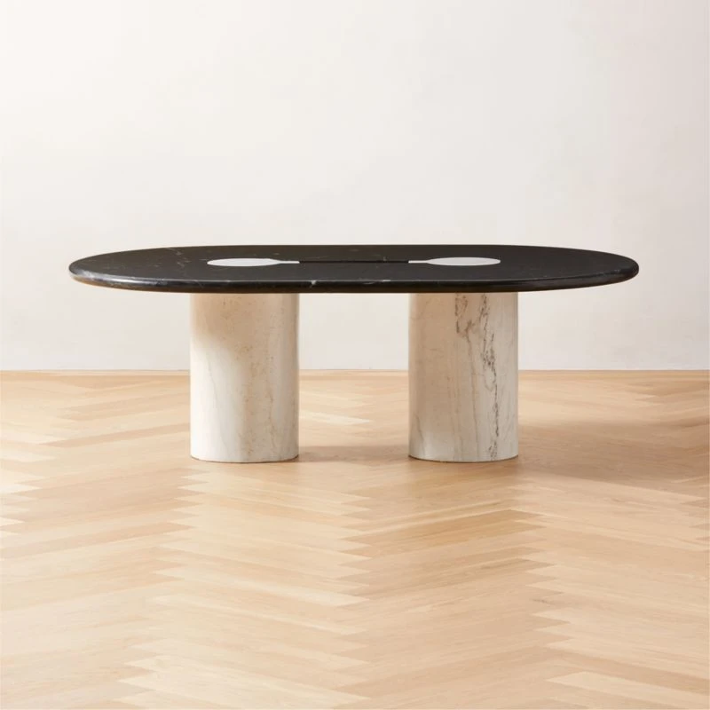 Liguria Oval Black Marble Coffee Table With White Marble Base 3 Liguria Oval Black Marble Coffee Table With White Marble Base