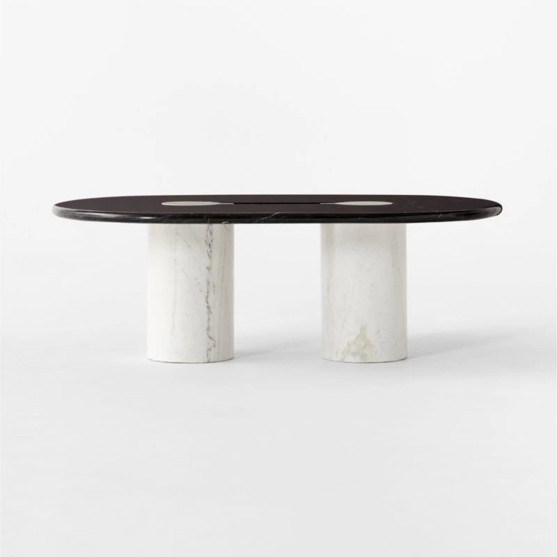 Liguria Oval Black Marble Coffee Table With White Marble Base 5 Liguria Oval Black Marble Coffee Table With White Marble Base - Image 3