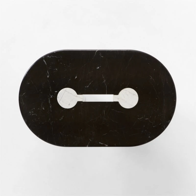 Liguria Oval Black Marble Coffee Table With White Marble Base 9 Liguria Oval Black Marble Coffee Table With White Marble Base - Image 7