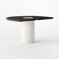 Liguria Rounded Black Marble Side Table With White Marble Base 13 Liguria Rounded Black Marble Side Table With White Marble Base -Cb2 LiguriaBkTopWtBsTable3QBSSF22