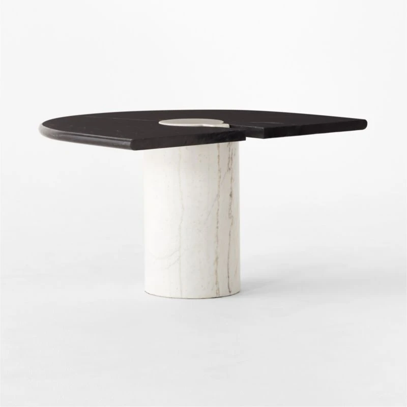 Liguria Rounded Black Marble Side Table With White Marble Base 7 Liguria Rounded Black Marble Side Table With White Marble Base - Image 5