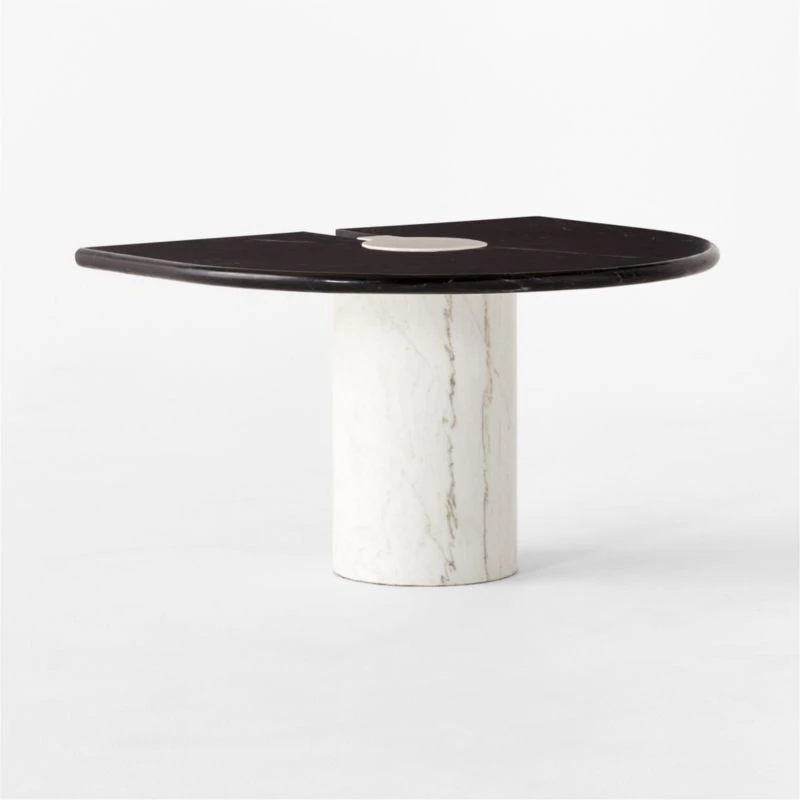 Liguria Rounded Black Marble Side Table With White Marble Base 5 Liguria Rounded Black Marble Side Table With White Marble Base - Image 3
