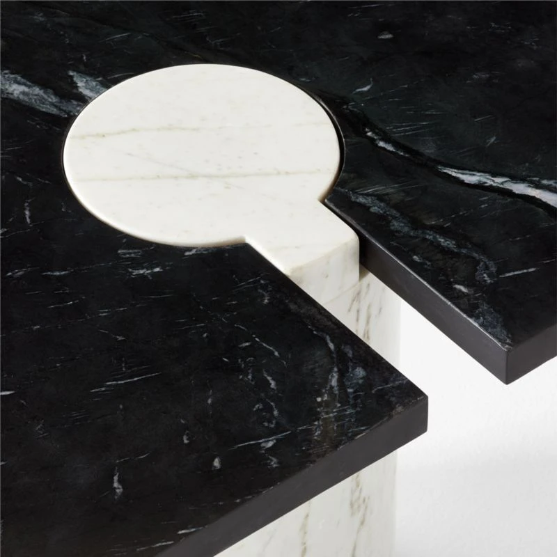 Liguria Rounded Black Marble Side Table With White Marble Base 8 Liguria Rounded Black Marble Side Table With White Marble Base - Image 6