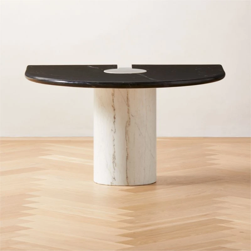 Liguria Rounded Black Marble Side Table With White Marble Base 3 Liguria Rounded Black Marble Side Table With White Marble Base