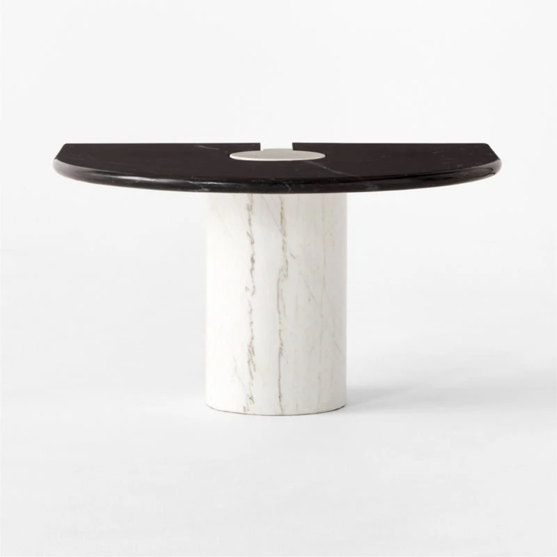 Liguria Rounded Black Marble Side Table With White Marble Base 4 Liguria Rounded Black Marble Side Table With White Marble Base - Image 2
