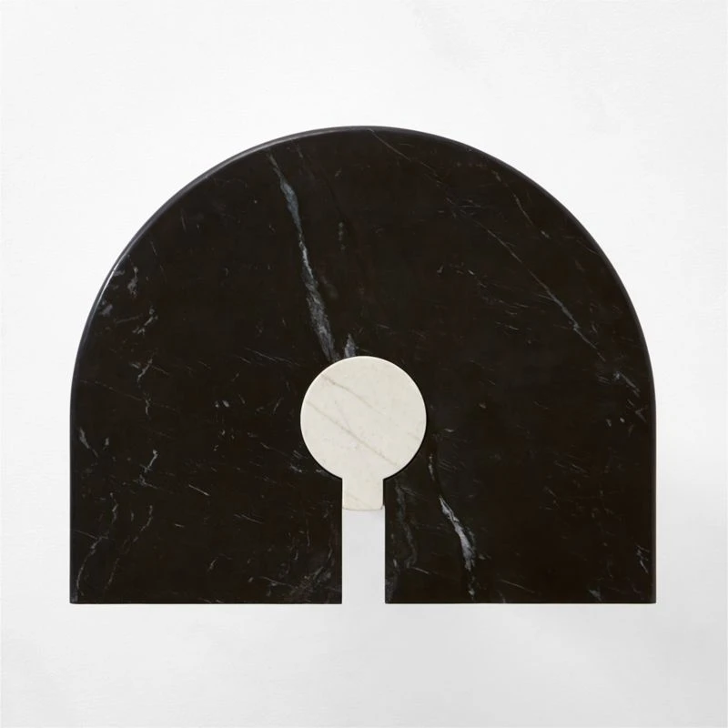 Liguria Rounded Black Marble Side Table With White Marble Base 9 Liguria Rounded Black Marble Side Table With White Marble Base - Image 7