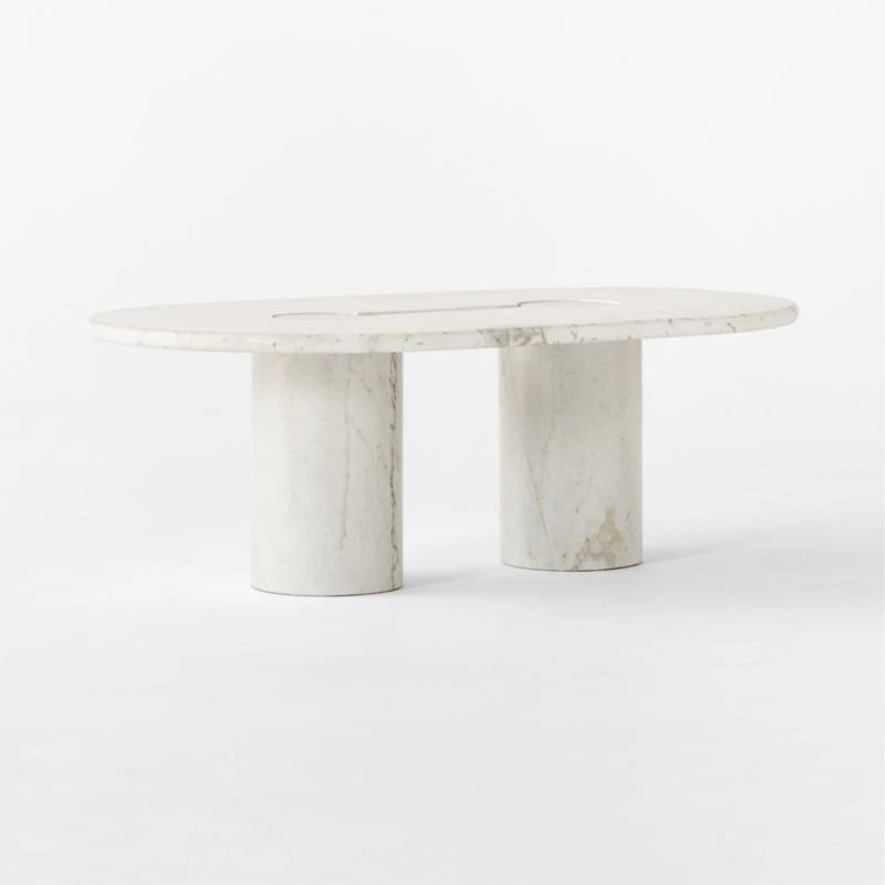 Liguria Oval White Marble Coffee Table With White Marble Base 5 Liguria Oval White Marble Coffee Table With White Marble Base - Image 3