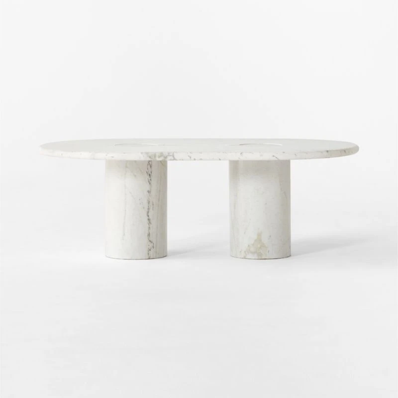 Liguria Oval White Marble Coffee Table With White Marble Base 4 Liguria Oval White Marble Coffee Table With White Marble Base - Image 2