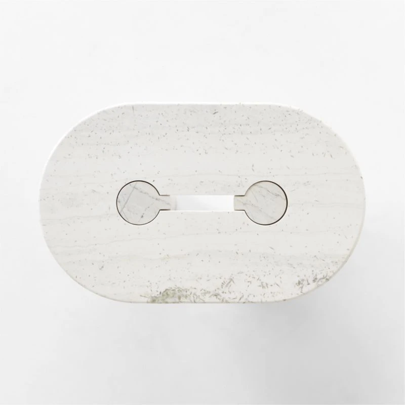 Liguria Oval White Marble Coffee Table With White Marble Base 8 Liguria Oval White Marble Coffee Table With White Marble Base - Image 6