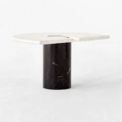 Liguria Rounded White Marble Side Table With Black Marble Base -Cb2 LiguriaWtTopBkBsTable3QBSSF22