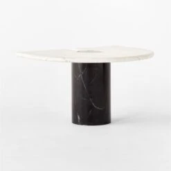 Liguria Rounded White Marble Side Table With Black Marble Base -Cb2 LiguriaWtTopBkBsTable3QSSF22