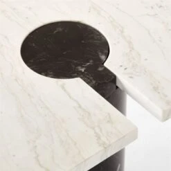 Liguria Rounded White Marble Side Table With Black Marble Base -Cb2 LiguriaWtTopBkBsTableAVSSF22