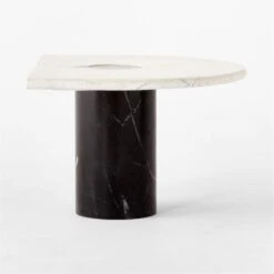 Liguria Rounded White Marble Side Table With Black Marble Base -Cb2 LiguriaWtTopBkBsTableSDSSF22
