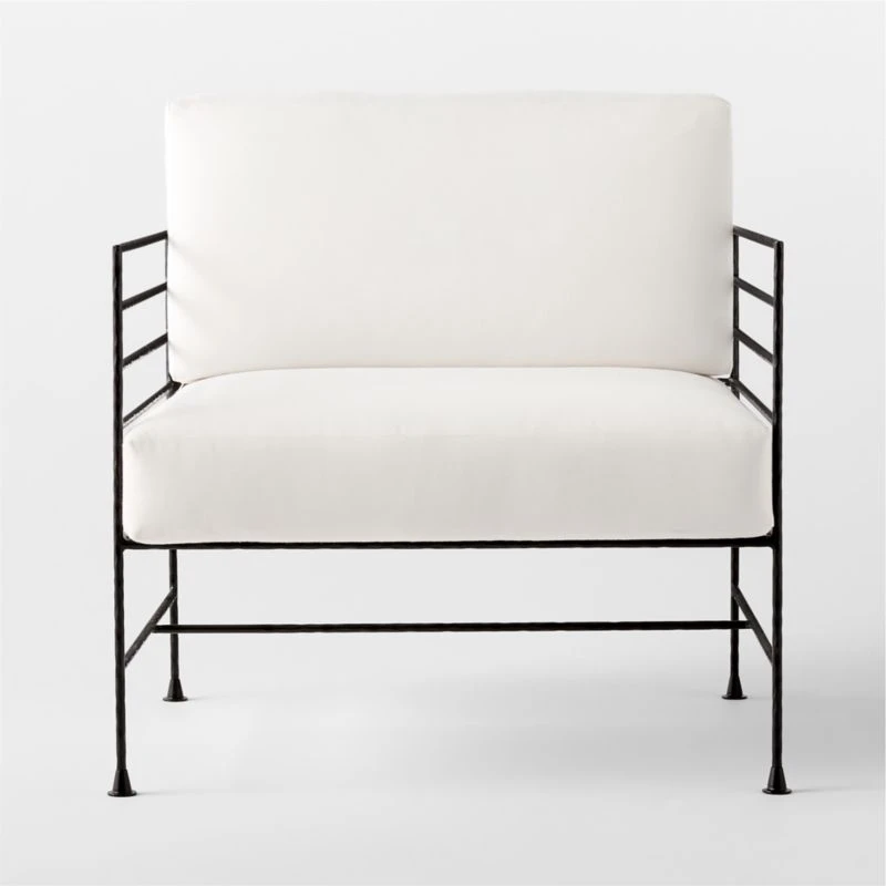 Marteau Black Iron Outdoor Lounge Chair With White Sunbrella® Cushions 6 Marteau Black Iron Outdoor Lounge Chair With White Sunbrella® Cushions - Image 4