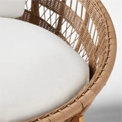Masha Rattan And Teak Outdoor Lounge Chair With White Sunbrella® Cushions -Cb2 MashaLoungeChairAVSSS23
