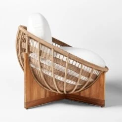 Masha Rattan And Teak Outdoor Lounge Chair With White Sunbrella® Cushions -Cb2 MashaLoungeChairSDSSS23
