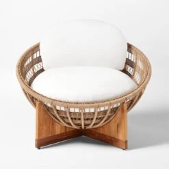 Masha Rattan And Teak Outdoor Lounge Chair With White Sunbrella® Cushions -Cb2 MashaLoungeChairSOSSS23