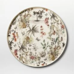 Jungle Print Round Serving Tray -Cb2 MidnightJnglEnmlSrvngTryF20