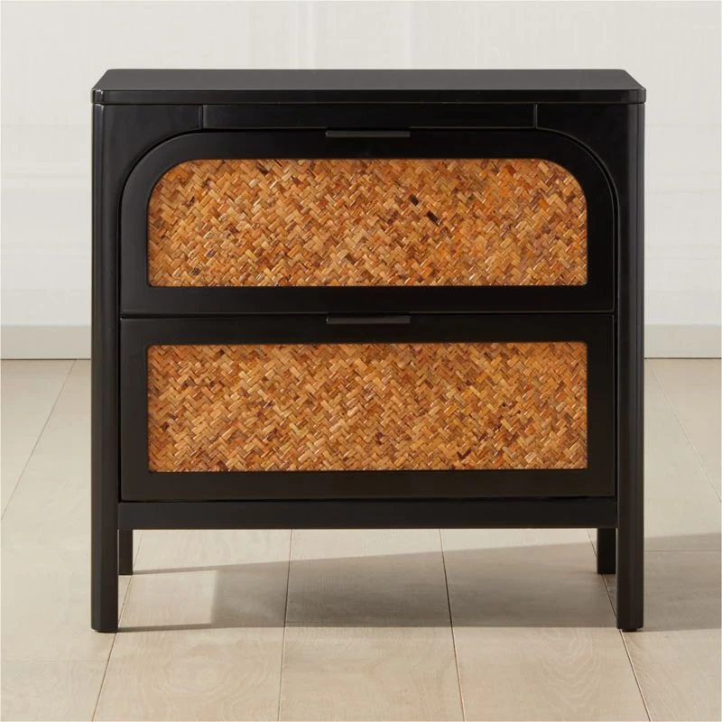 Miri 2-Drawer Black Cane Nightstand 3 Miri 2-Drawer Black Cane Nightstand