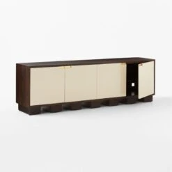 Moti Brown And White Mango Wood Media Console -Cb2 MotiMediaCredenza3QAVSSS23