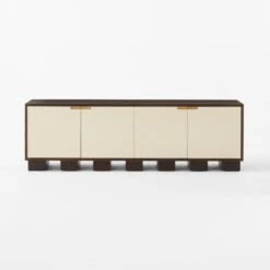 Moti Brown And White Mango Wood Media Console -Cb2 MotiMediaCredenzaSOSSS23