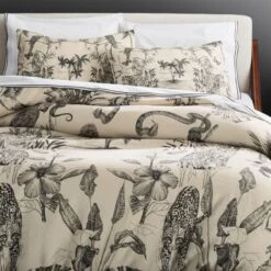 Midnight Jungle Linen Duvet Cover And Shams