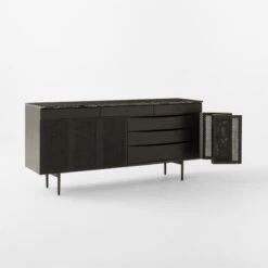 New England Black Ebonized Oak Wood Console Table Cabinet Model 7706 -Cb2 NewEnglandBkConsoleCbnt3QAVSSF22