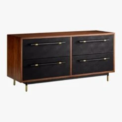 Oberlin 4-Drawer Black Leather And Wood Dresser 15 Oberlin 4-Drawer Black Leather And Wood Dresser -Cb2 OberlinLowDresser3QFS18