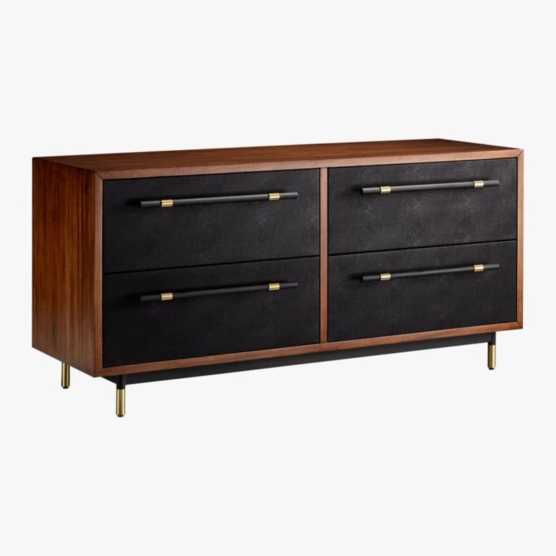 Oberlin 4-Drawer Black Leather And Wood Dresser 7 Oberlin 4-Drawer Black Leather And Wood Dresser - Image 5
