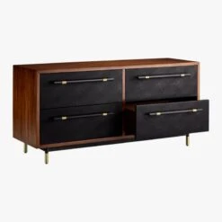 Oberlin 4-Drawer Black Leather And Wood Dresser 16 Oberlin 4-Drawer Black Leather And Wood Dresser -Cb2 OberlinLowDresserAVS18