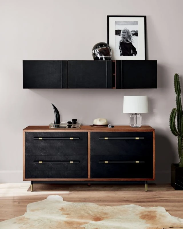 Oberlin 4-Drawer Black Leather And Wood Dresser 4 Oberlin 4-Drawer Black Leather And Wood Dresser - Image 2