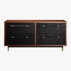 Oberlin 4-Drawer Black Leather And Wood Dresser 14 Oberlin 4-Drawer Black Leather And Wood Dresser -Cb2 OberlinLowDresserS18