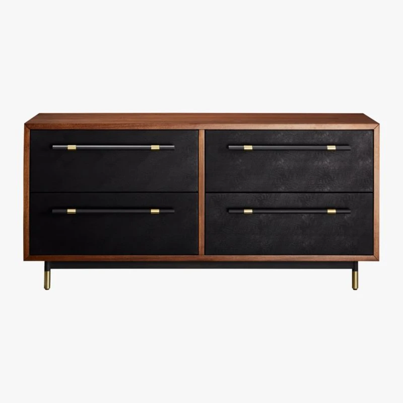 Oberlin 4-Drawer Black Leather And Wood Dresser 6 Oberlin 4-Drawer Black Leather And Wood Dresser - Image 4