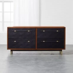 Oberlin 4-Drawer Black Leather And Wood Dresser