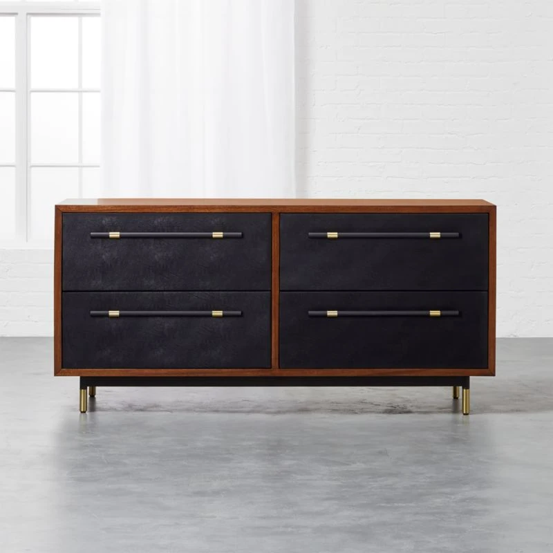 Oberlin 4-Drawer Black Leather And Wood Dresser 3 Oberlin 4-Drawer Black Leather And Wood Dresser