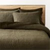 Stitched Organic Cotton Sateen Dark Green Quilt And Pillow Shams -Cb2 OrgCtnStnStchDkGnFQQltSHF23
